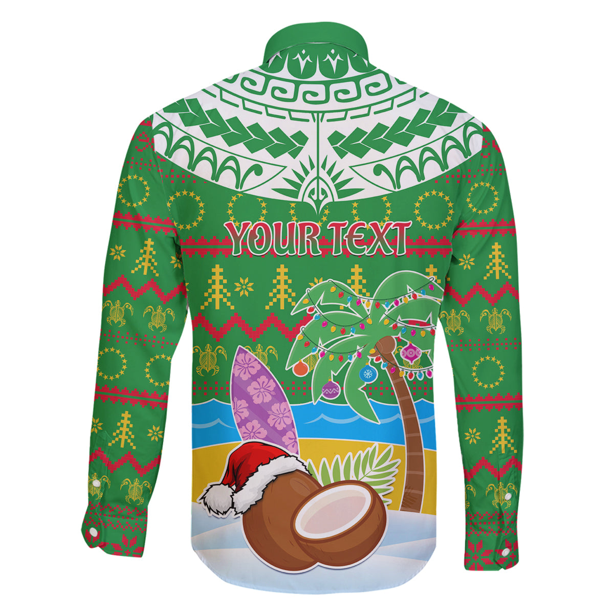Personalised Cook Islands Christmas Family Matching Long Sleeve Bodycon Dress and Hawaiian Shirt Coconut Santa Beach Style LT05 - Polynesian Pride