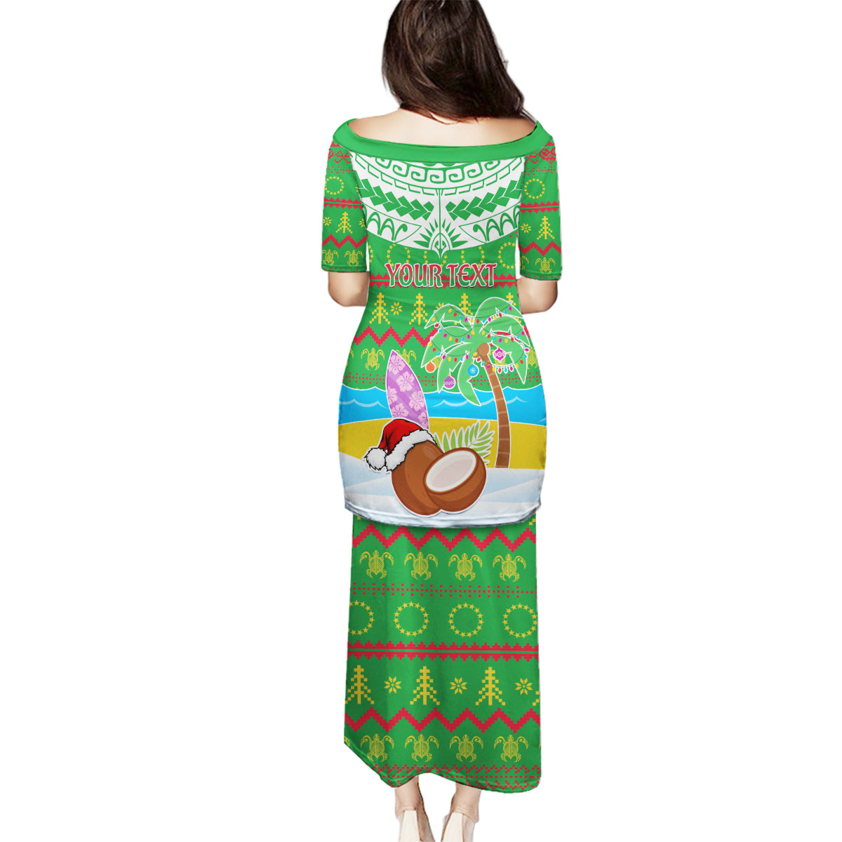 Personalised Cook Islands Christmas Family Matching Puletasi Dress and Hawaiian Shirt Coconut Santa Beach Style LT05 - Polynesian Pride
