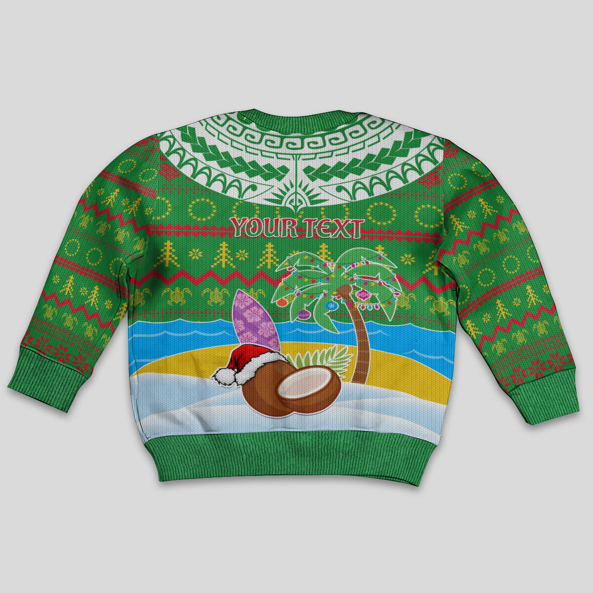 Personalised Cook Islands Christmas Kid Ugly Christmas Sweater Coconut Santa Beach Style LT05 - Polynesian Pride