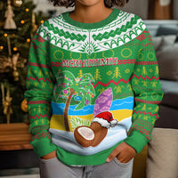 Personalised Cook Islands Christmas Kid Ugly Christmas Sweater Coconut Santa Beach Style LT05 - Polynesian Pride