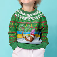 Personalised Cook Islands Christmas Kid Ugly Christmas Sweater Coconut Santa Beach Style LT05 - Polynesian Pride