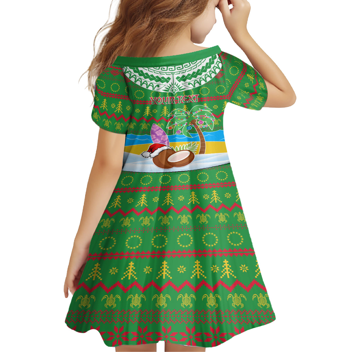 Personalised Cook Islands Christmas Kid Short Sleeve Dress Coconut Santa Beach Style LT05 - Polynesian Pride