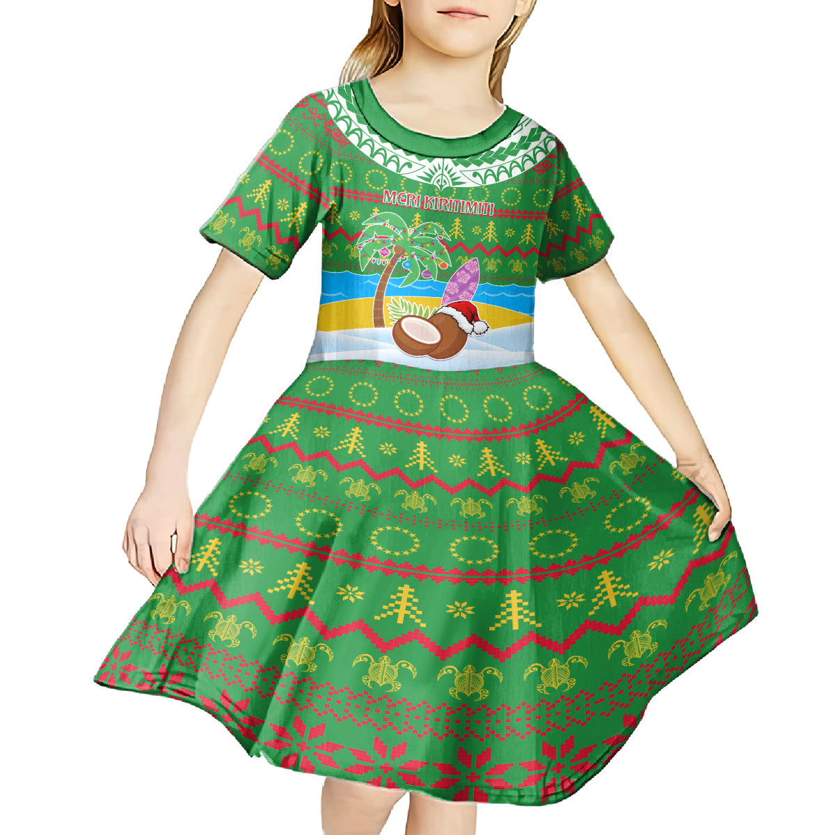 Personalised Cook Islands Christmas Kid Short Sleeve Dress Coconut Santa Beach Style LT05 - Polynesian Pride
