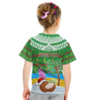Personalised Cook Islands Christmas Kid T Shirt Coconut Santa Beach Style LT05 - Polynesian Pride