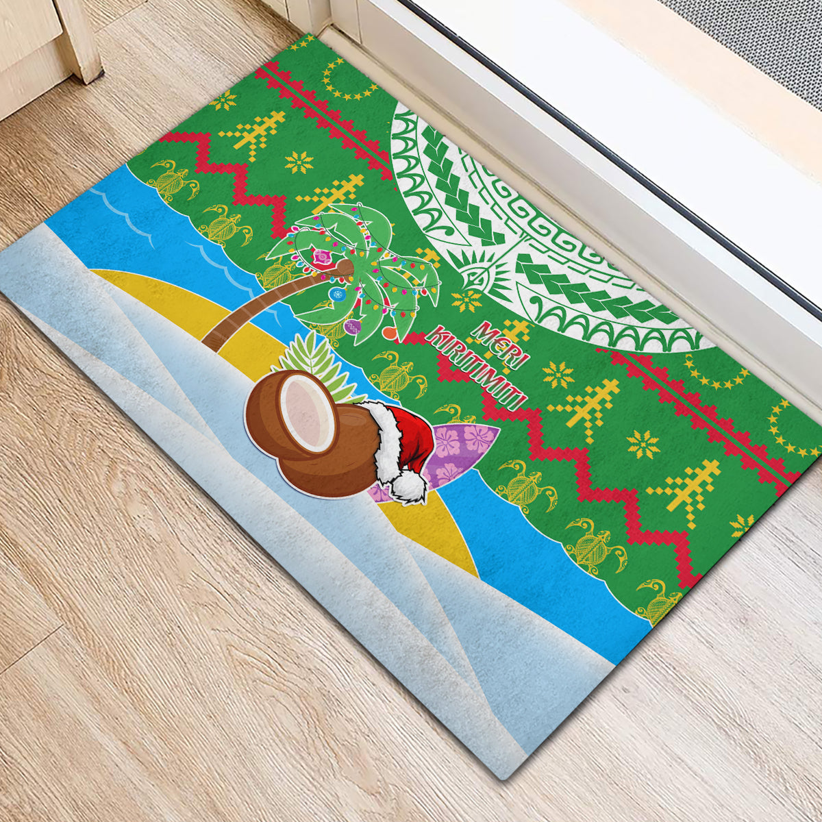 Cook Islands Christmas Rubber Doormat Coconut Santa Beach Style LT05 - Polynesian Pride