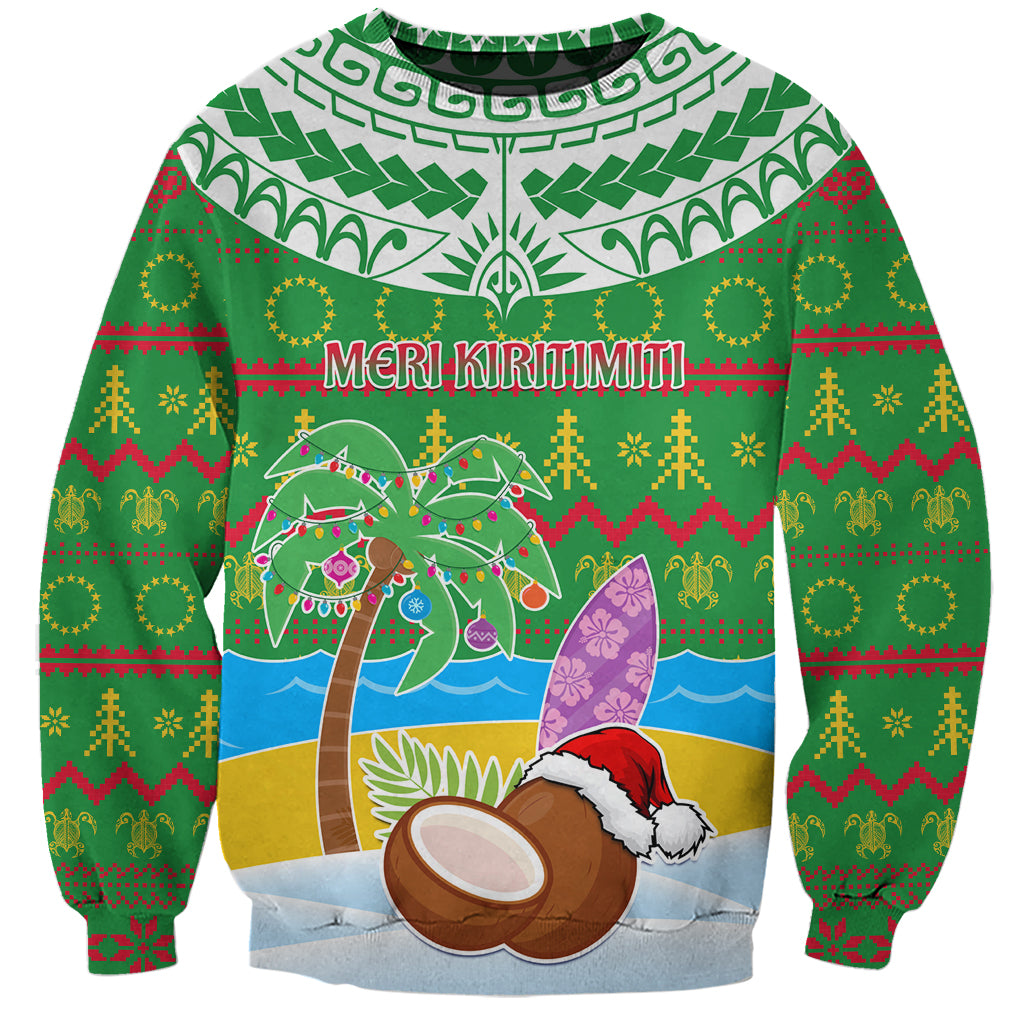 Personalised Cook Islands Christmas Sweatshirt Coconut Santa Beach Style LT05 Unisex Green - Polynesian Pride