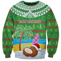 Personalised Cook Islands Christmas Sweatshirt Coconut Santa Beach Style LT05 Unisex Green - Polynesian Pride