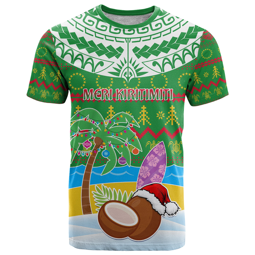 Personalised Cook Islands Christmas T Shirt Coconut Santa Beach Style LT05 Green - Polynesian Pride
