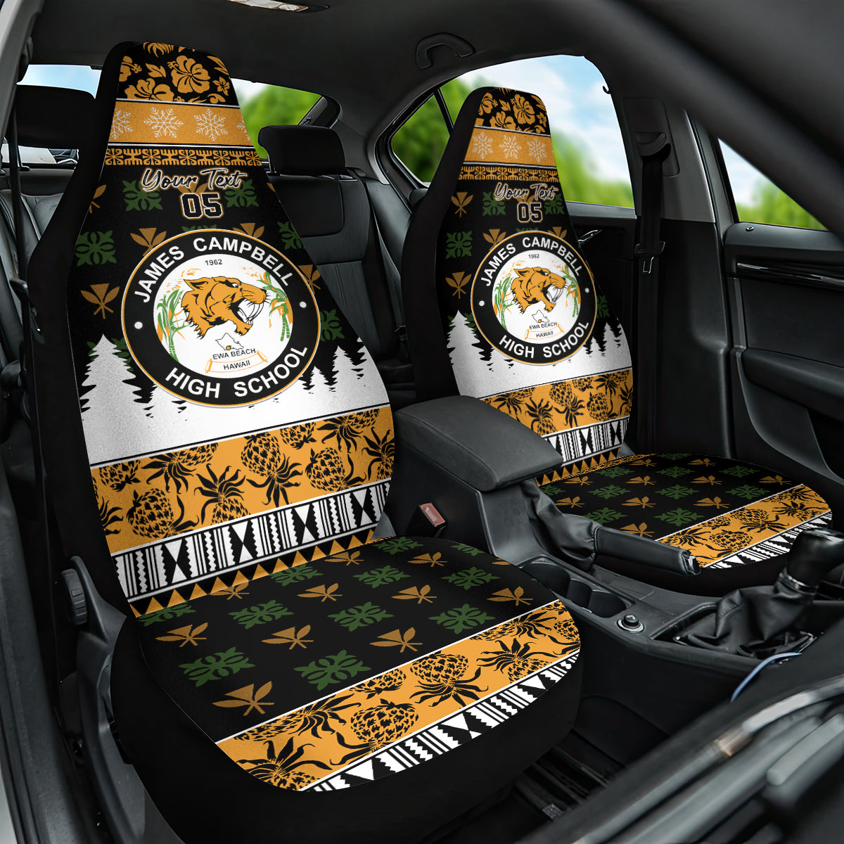 Custom Hawaii James Campbell High School Christmas Car Seat Cover Tropical Santa Claus LT05 One Size Black - Polynesian Pride