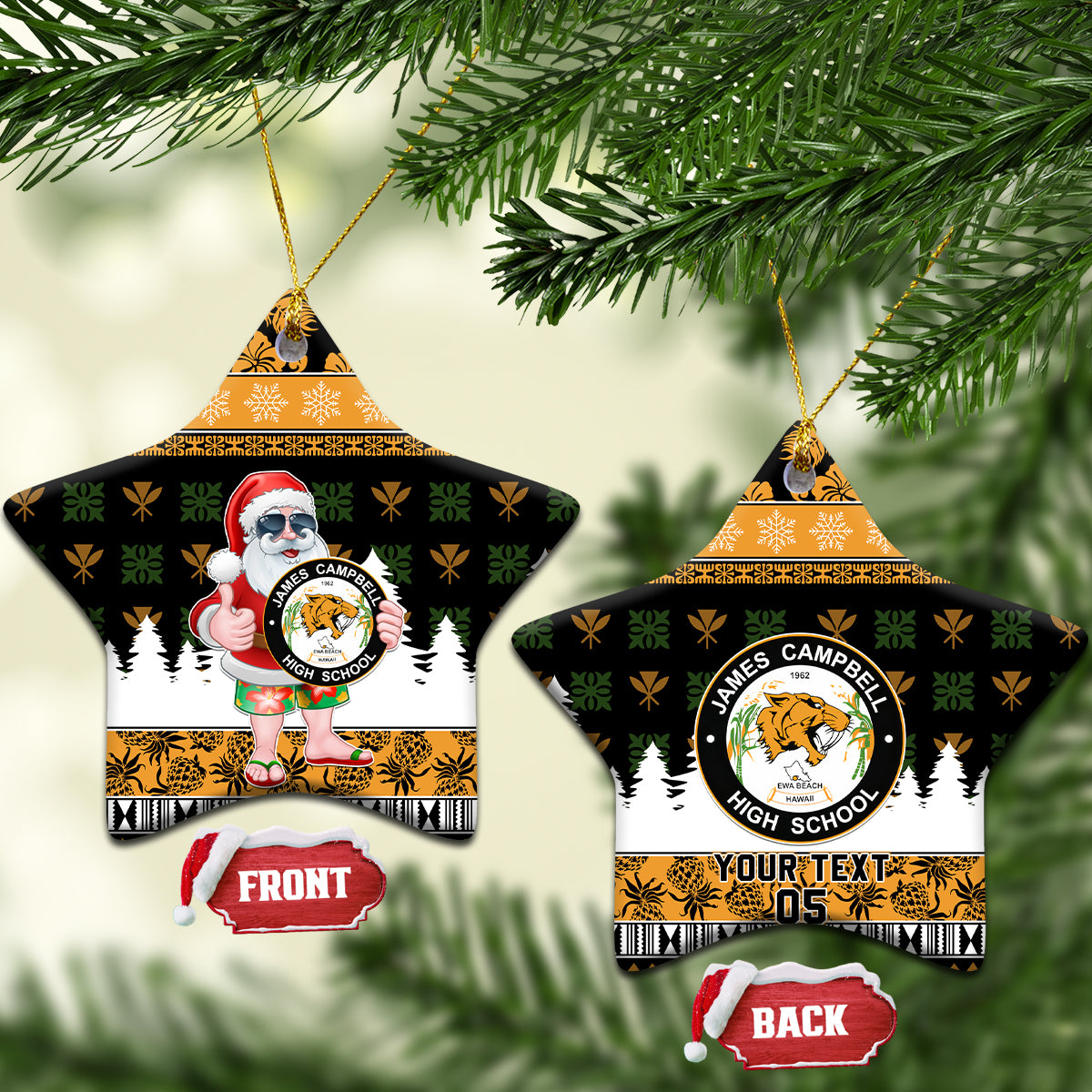 Custom Hawaii James Campbell High School Christmas Ceramic Ornament Tropical Santa Claus LT05 Star Black - Polynesian Pride
