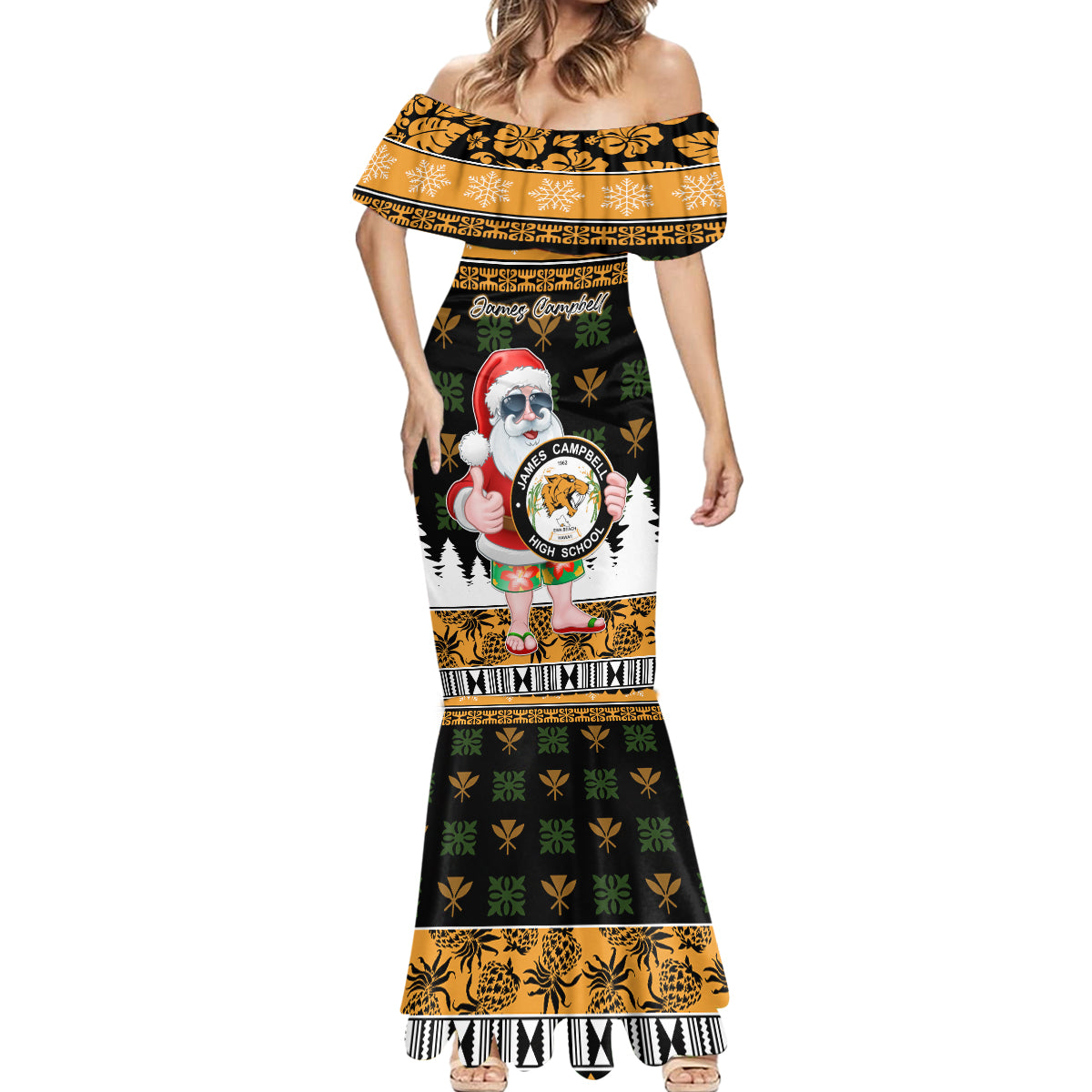 Custom Hawaii James Campbell High School Christmas Mermaid Dress Tropical Santa Claus LT05 - Polynesian Pride