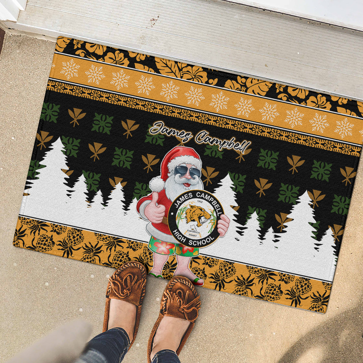 Custom Hawaii James Campbell High School Christmas Rubber Doormat Tropical Santa Claus LT05 - Polynesian Pride