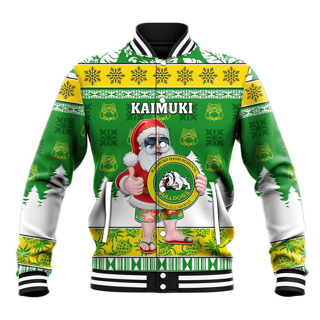 Custom Hawaii Kaimuki High School Christmas Baseball Jacket Tropical Santa Claus LT05 Unisex Green - Polynesian Pride