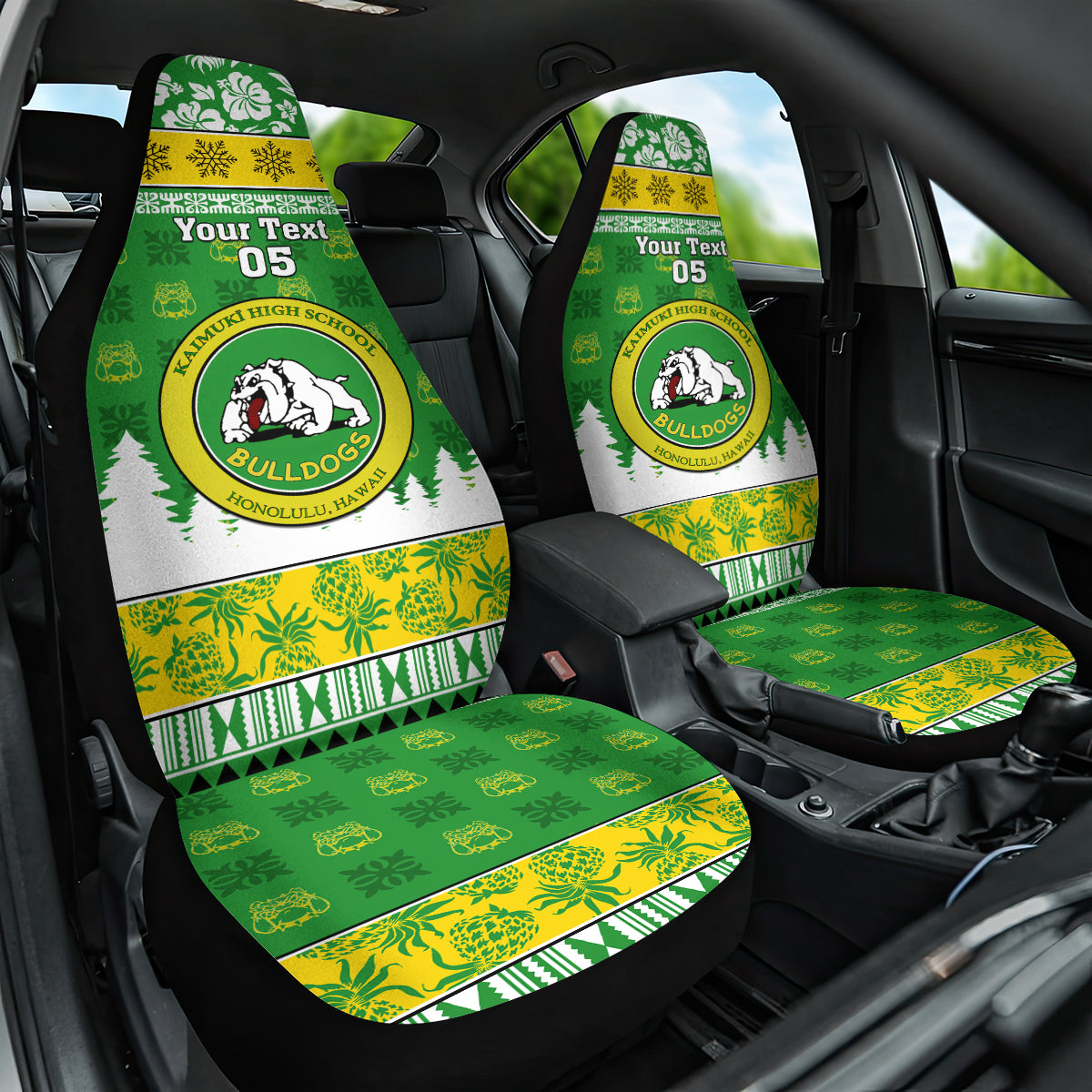 Custom Hawaii Kaimuki High School Christmas Car Seat Cover Tropical Santa Claus LT05 One Size Green - Polynesian Pride
