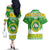 Custom Hawaii Kaimuki High School Christmas Couples Matching Off The Shoulder Long Sleeve Dress and Hawaiian Shirt Tropical Santa Claus LT05 - Polynesian Pride