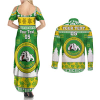 Custom Hawaii Kaimuki High School Christmas Couples Matching Summer Maxi Dress and Long Sleeve Button Shirt Tropical Santa Claus LT05 - Polynesian Pride