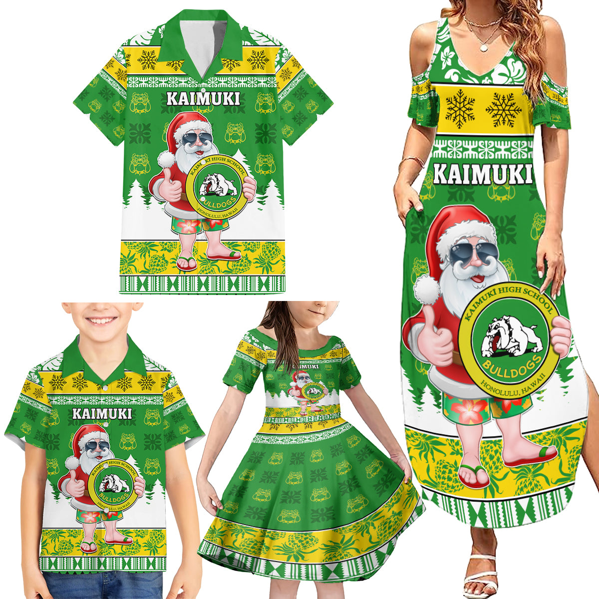 Custom Hawaii Kaimuki High School Christmas Family Matching Summer Maxi Dress and Hawaiian Shirt Tropical Santa Claus LT05 - Polynesian Pride