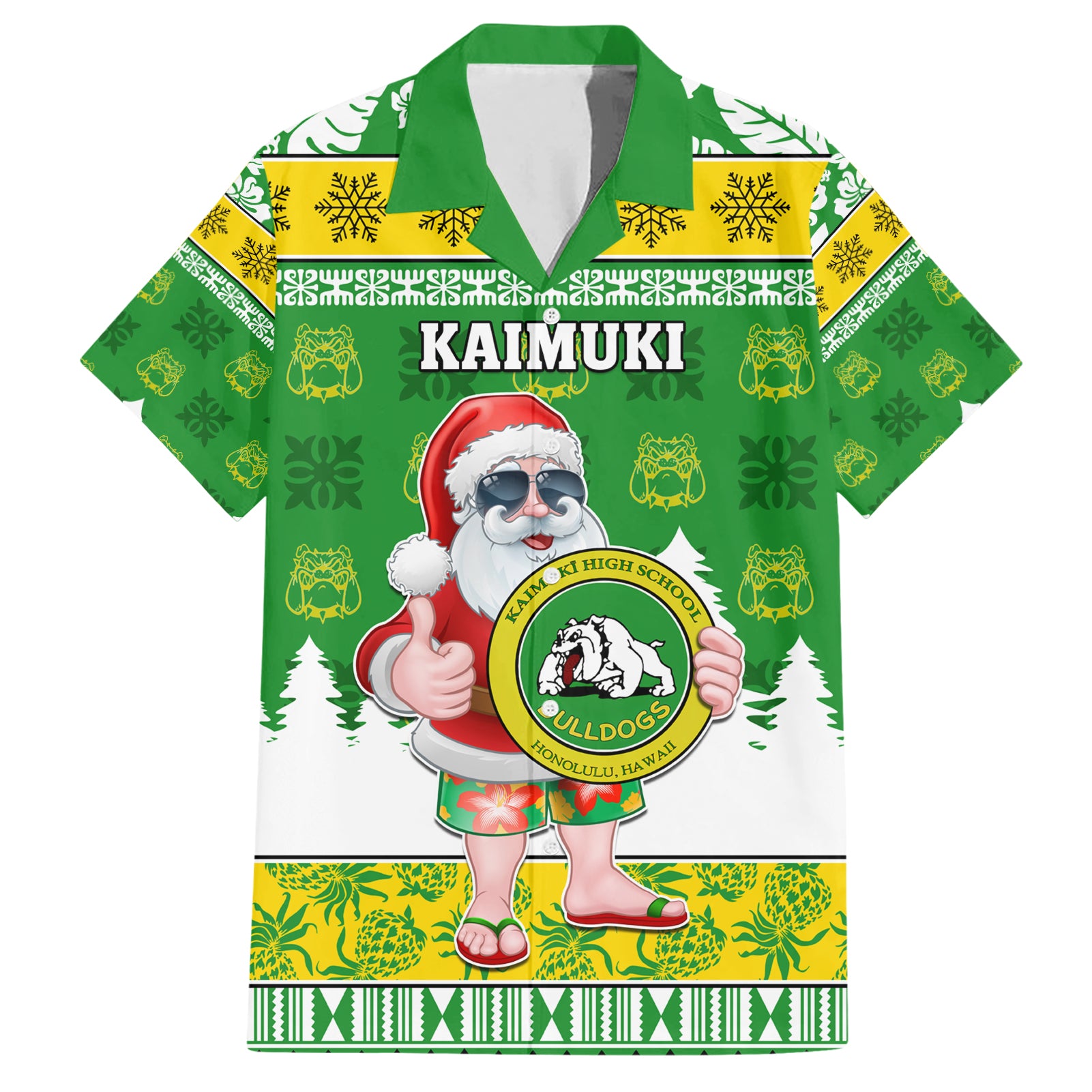 Custom Hawaii Kaimuki High School Christmas Hawaiian Shirt Tropical Santa Claus LT05 Green - Polynesian Pride