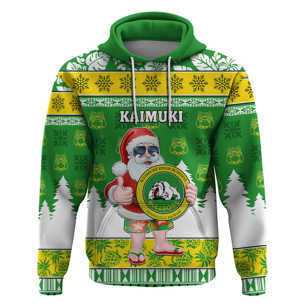 Custom Hawaii Kaimuki High School Christmas Hoodie Tropical Santa Claus LT05 Pullover Hoodie Green - Polynesian Pride