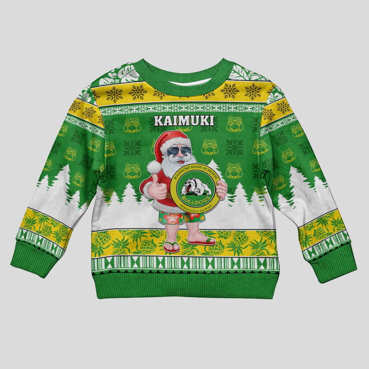 Custom Hawaii Kaimuki High School Christmas Kid Ugly Christmas Sweater Tropical Santa Claus LT05 Kid Green - Polynesian Pride