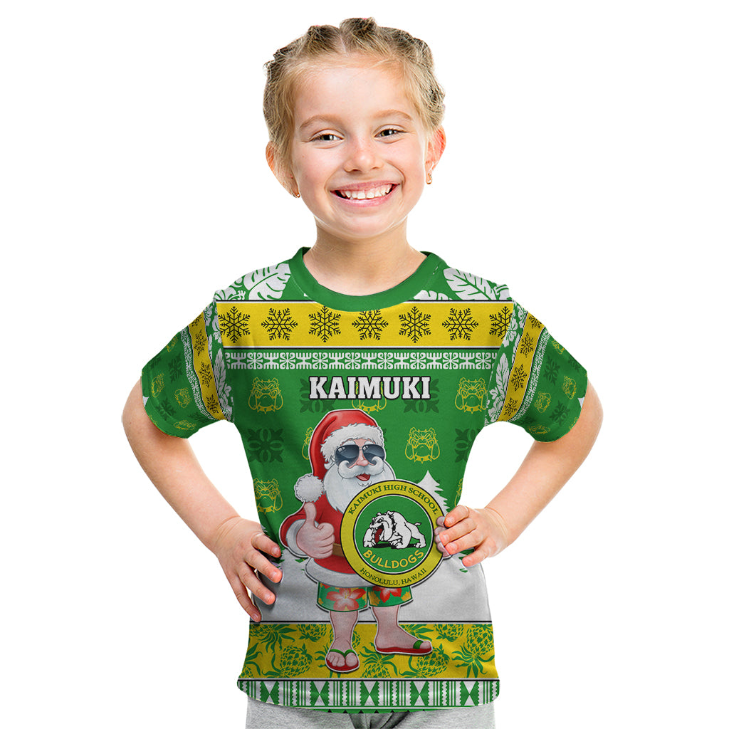 Custom Hawaii Kaimuki High School Christmas Kid T Shirt Tropical Santa Claus LT05 Green - Polynesian Pride