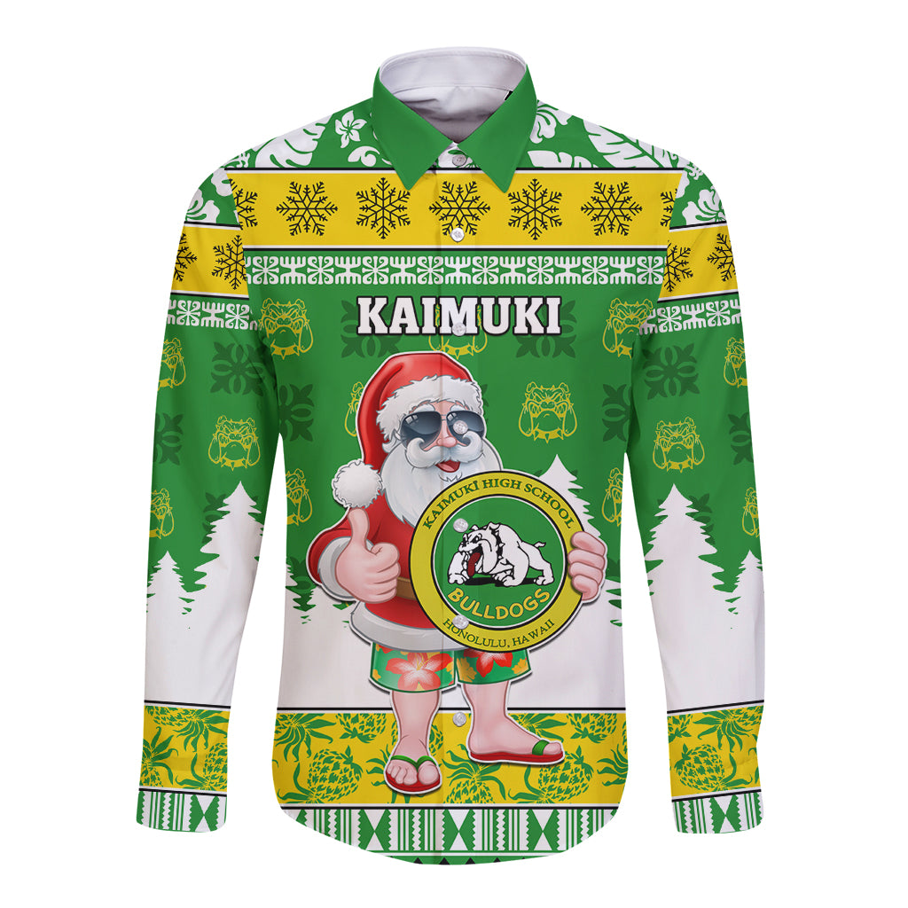 Custom Hawaii Kaimuki High School Christmas Long Sleeve Button Shirt Tropical Santa Claus LT05 Unisex Green - Polynesian Pride