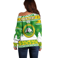 Custom Hawaii Kaimuki High School Christmas Off Shoulder Sweater Tropical Santa Claus LT05 - Polynesian Pride