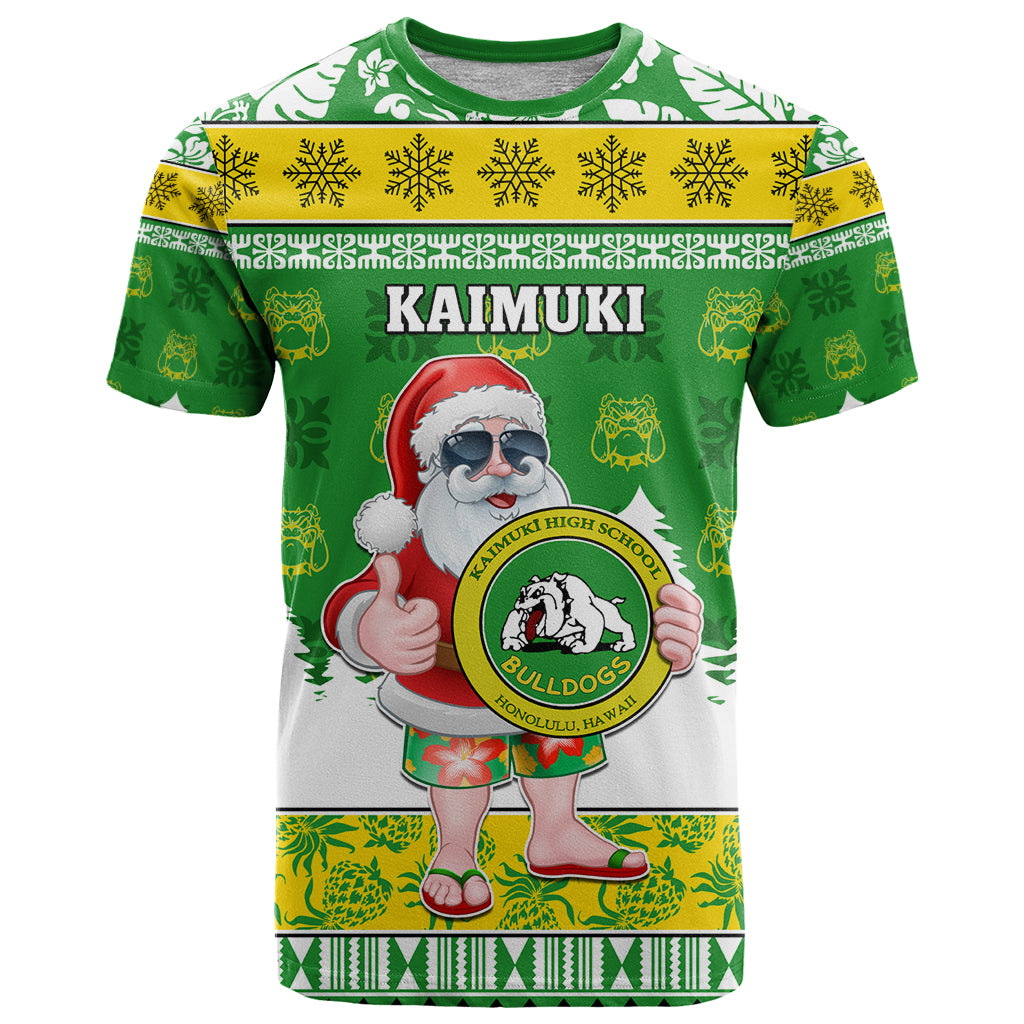 Custom Hawaii Kaimuki High School Christmas T Shirt Tropical Santa Claus LT05 Green - Polynesian Pride