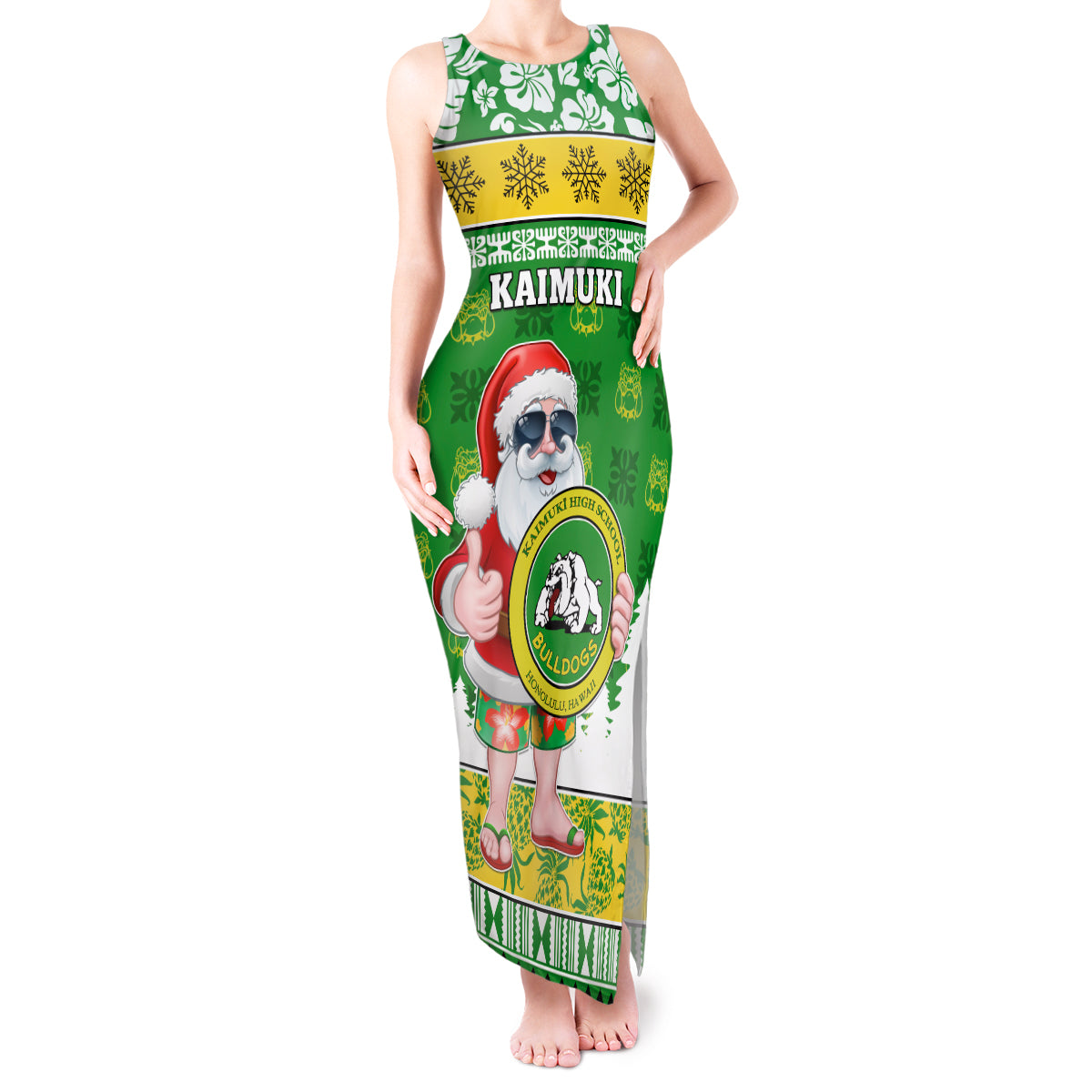 Custom Hawaii Kaimuki High School Christmas Tank Maxi Dress Tropical Santa Claus LT05 Women Green - Polynesian Pride