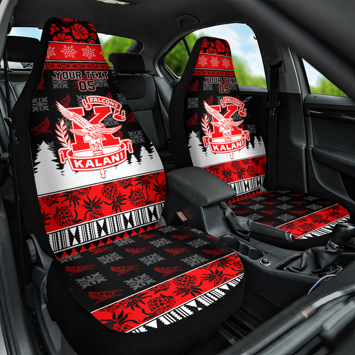 Custom Hawaii Kalani High School Christmas Car Seat Cover Tropical Santa Claus LT05 One Size Red - Polynesian Pride