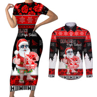 Custom Hawaii Kalani High School Christmas Couples Matching Short Sleeve Bodycon Dress and Long Sleeve Button Shirt Tropical Santa Claus LT05 Red - Polynesian Pride