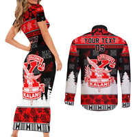 Custom Hawaii Kalani High School Christmas Couples Matching Short Sleeve Bodycon Dress and Long Sleeve Button Shirt Tropical Santa Claus LT05 - Polynesian Pride