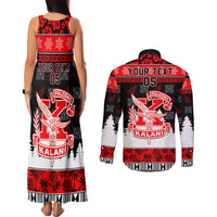 Custom Hawaii Kalani High School Christmas Couples Matching Tank Maxi Dress and Long Sleeve Button Shirt Tropical Santa Claus LT05 - Polynesian Pride