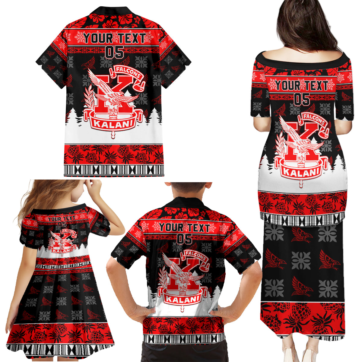 Custom Hawaii Kalani High School Christmas Family Matching Puletasi Dress and Hawaiian Shirt Tropical Santa Claus LT05 - Polynesian Pride