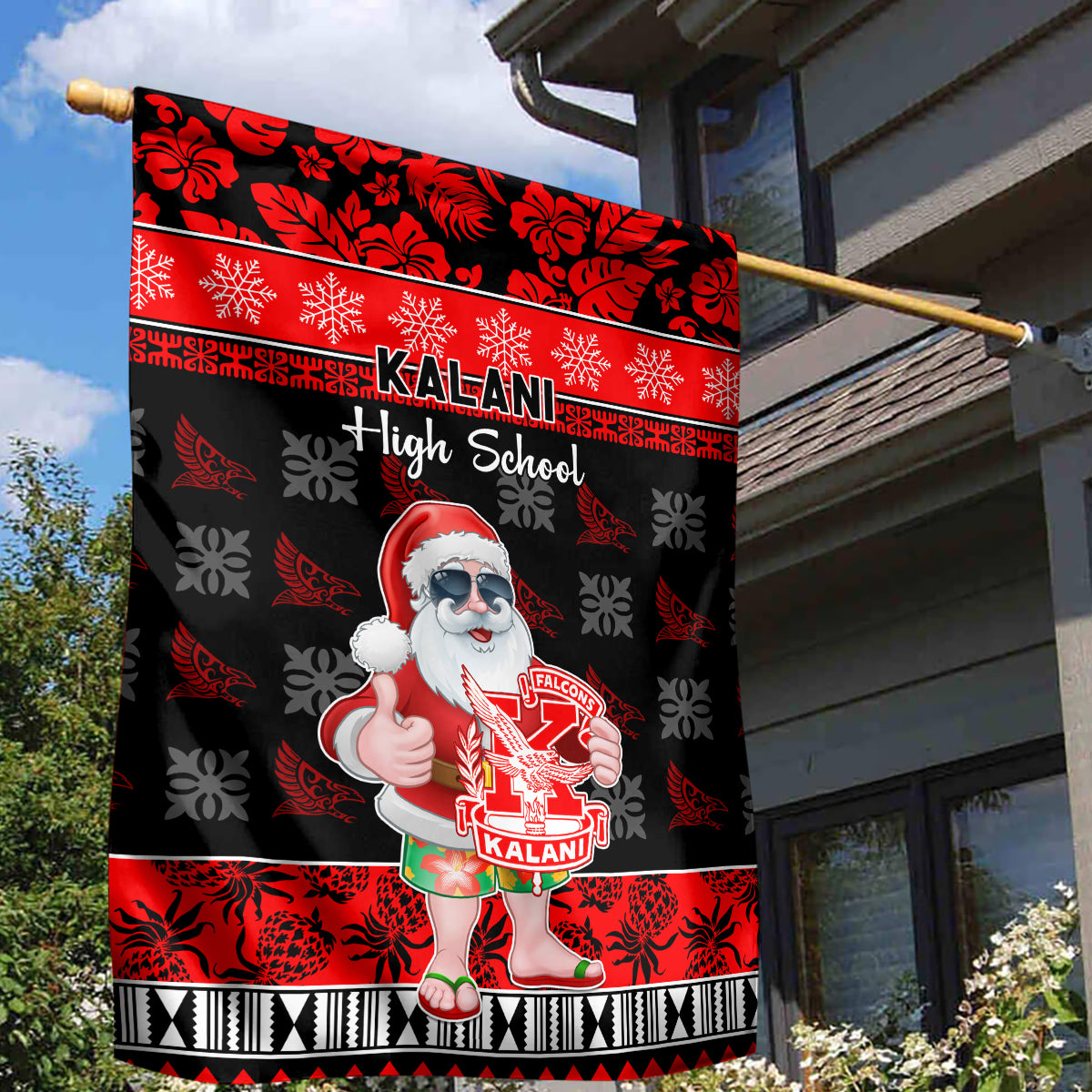 Custom Hawaii Kalani High School Christmas Garden Flag Tropical Santa Claus LT05 - Polynesian Pride