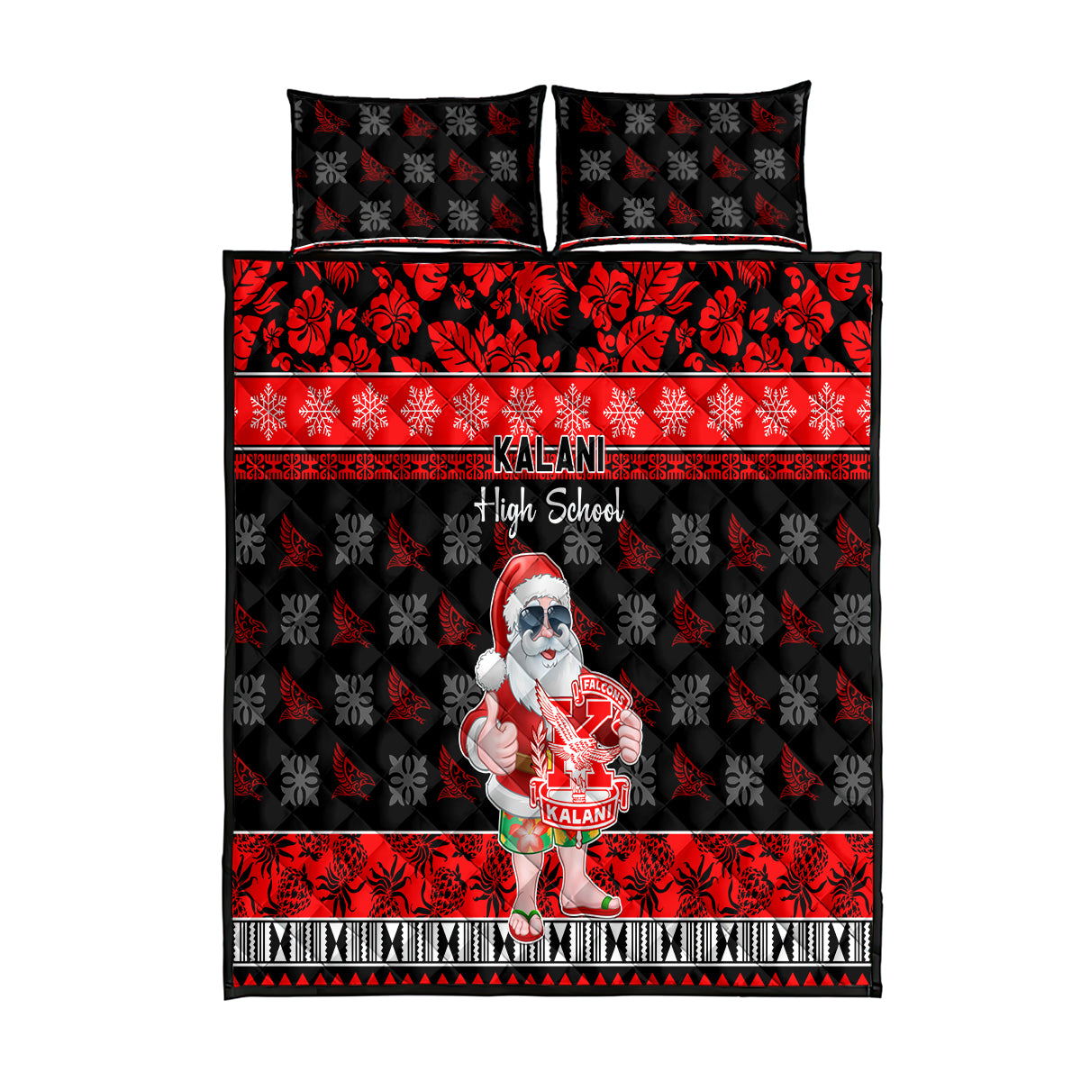 Custom Hawaii Kalani High School Christmas Quilt Bed Set Tropical Santa Claus LT05 Red - Polynesian Pride