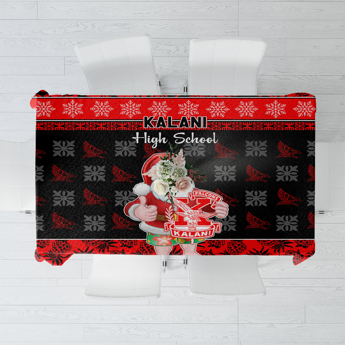 Custom Hawaii Kalani High School Christmas Tablecloth Tropical Santa Claus LT05 Red - Polynesian Pride