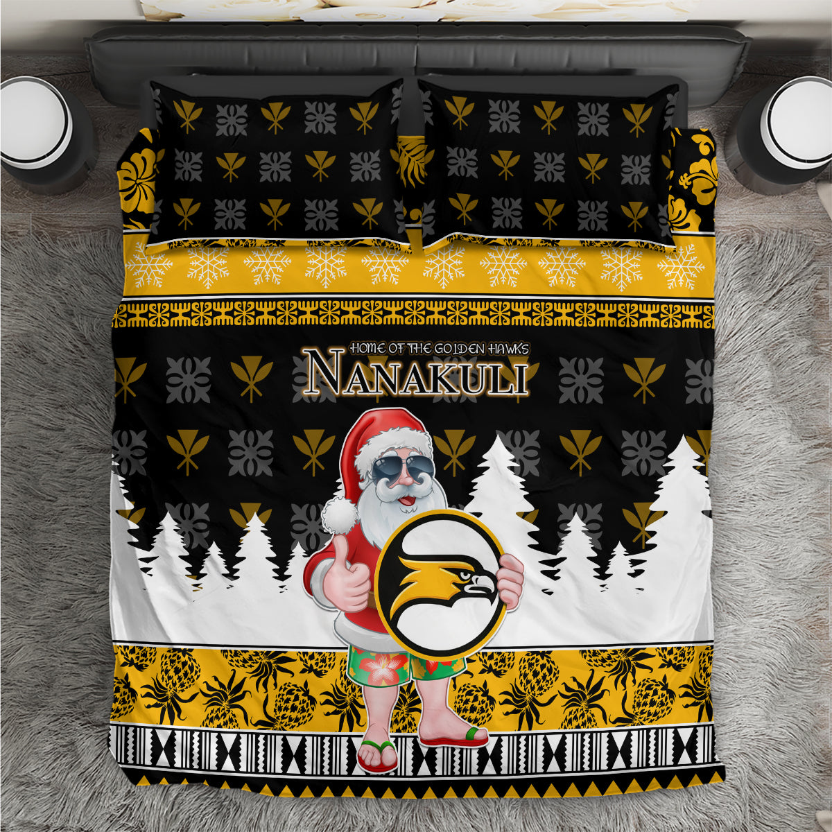 Custom Hawaii Nanakuli High and Intermediate School Christmas Bedding Set Tropical Santa Claus LT05 Yellow - Polynesian Pride