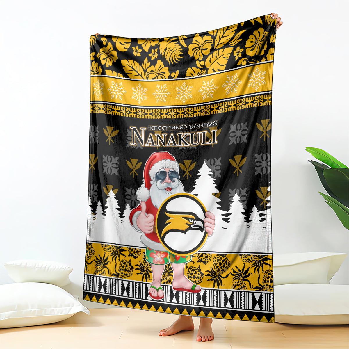 Custom Hawaii Nanakuli High and Intermediate School Christmas Blanket Tropical Santa Claus LT05 Yellow - Polynesian Pride