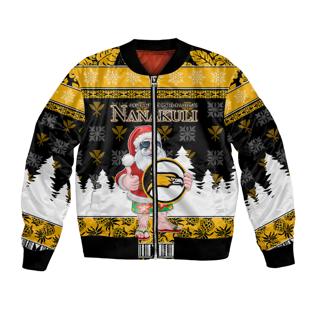 Custom Hawaii Nanakuli High and Intermediate School Christmas Bomber Jacket Tropical Santa Claus LT05 Unisex Yellow - Polynesian Pride