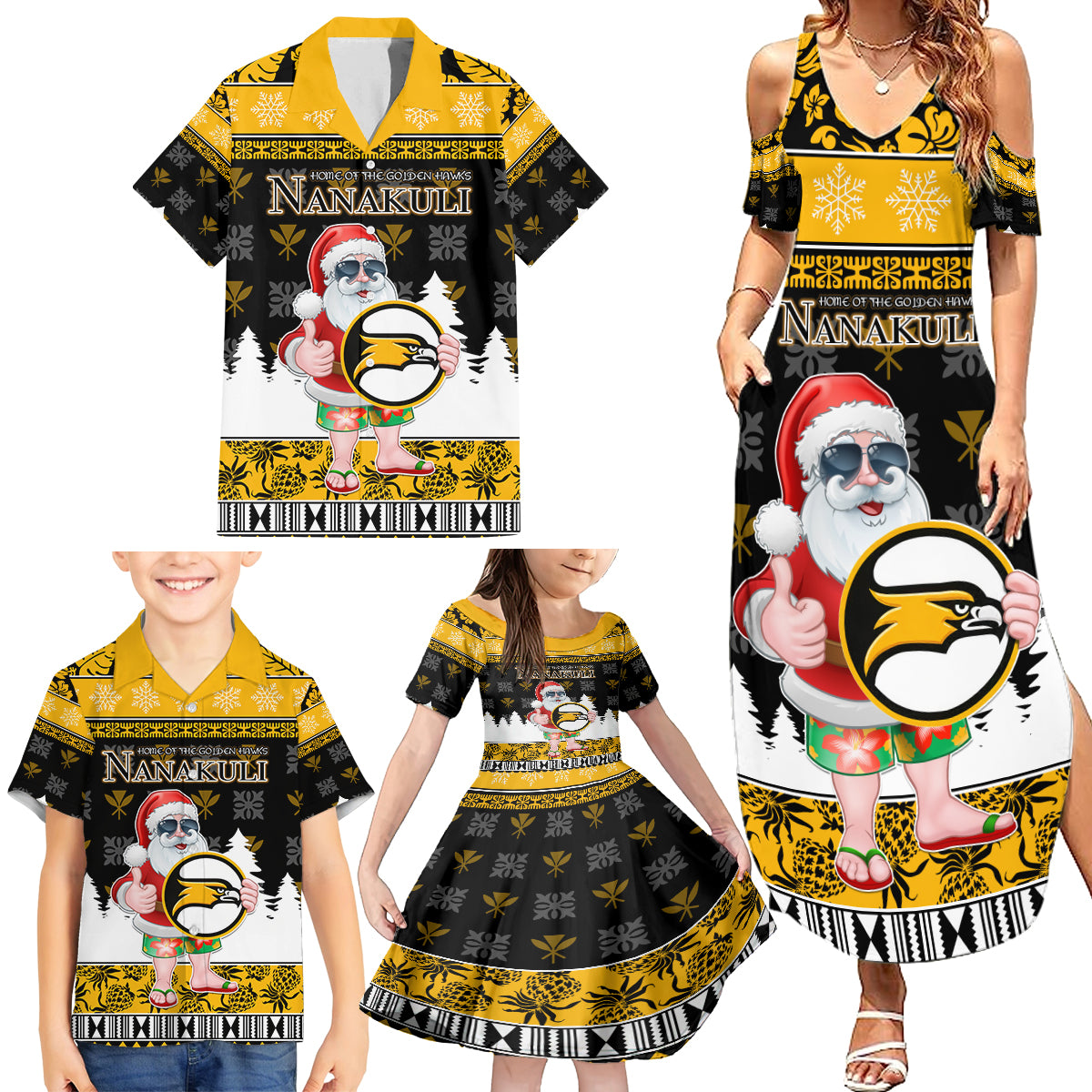 Custom Hawaii Nanakuli High and Intermediate School Christmas Family Matching Summer Maxi Dress and Hawaiian Shirt Tropical Santa Claus LT05 - Polynesian Pride