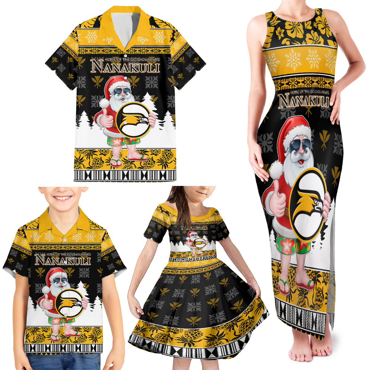 Custom Hawaii Nanakuli High and Intermediate School Christmas Family Matching Tank Maxi Dress and Hawaiian Shirt Tropical Santa Claus LT05 - Polynesian Pride