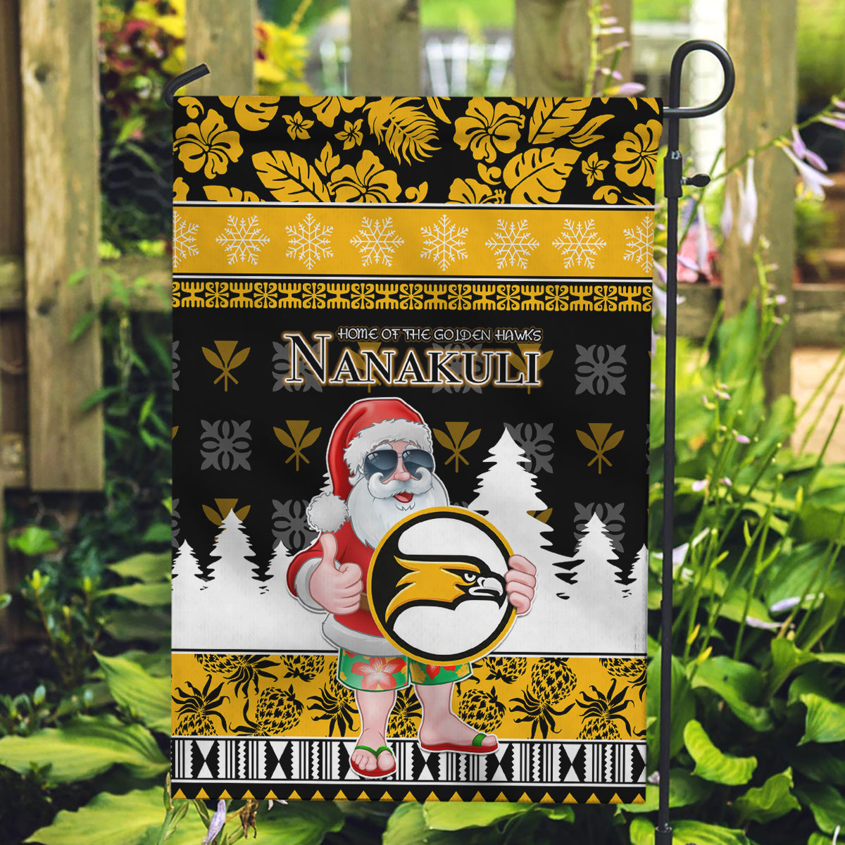 Custom Hawaii Nanakuli High and Intermediate School Christmas Garden Flag Tropical Santa Claus LT05 Garden Flag Yellow - Polynesian Pride