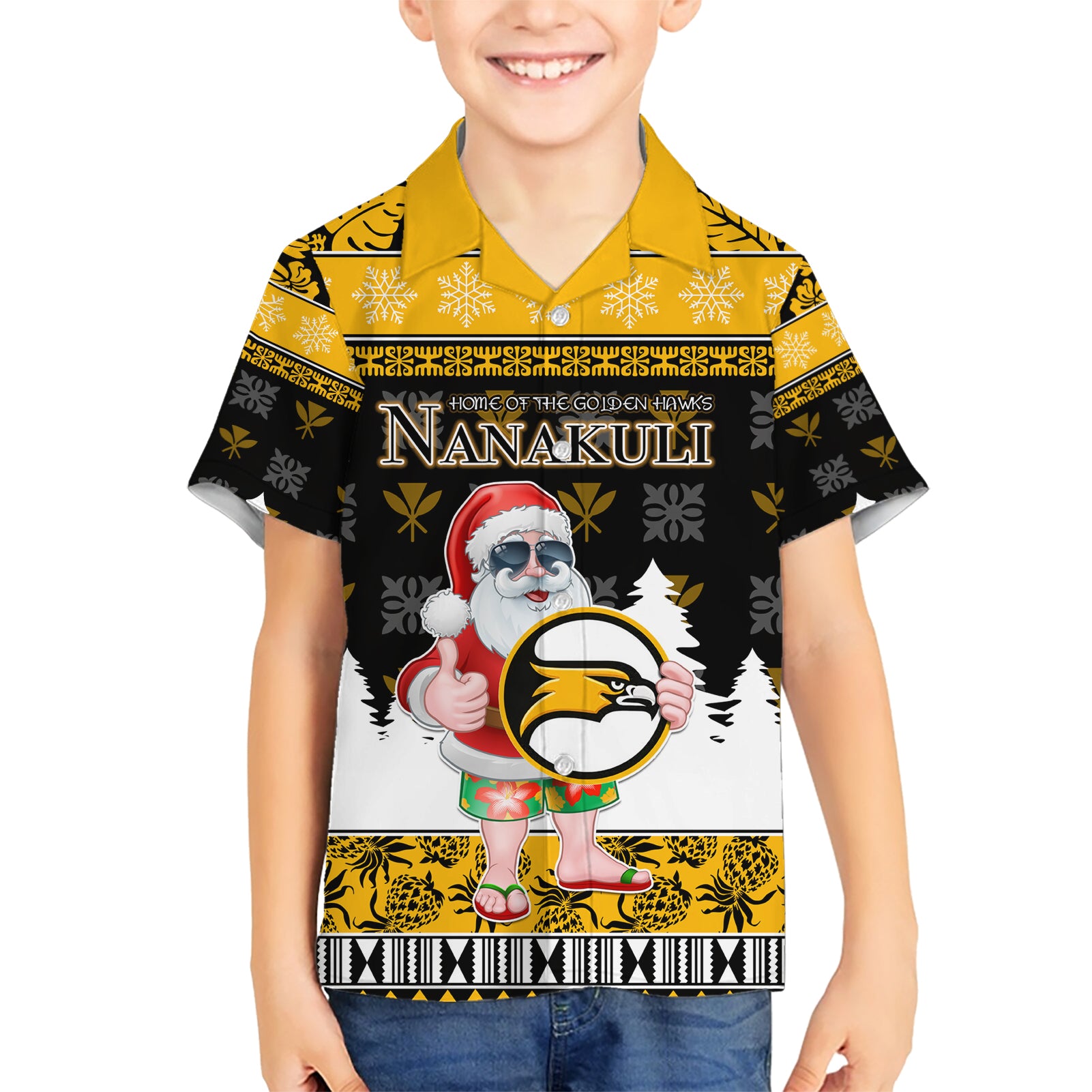 Custom Hawaii Nanakuli High and Intermediate School Christmas Kid Hawaiian Shirt Tropical Santa Claus LT05 Kid Yellow - Polynesian Pride