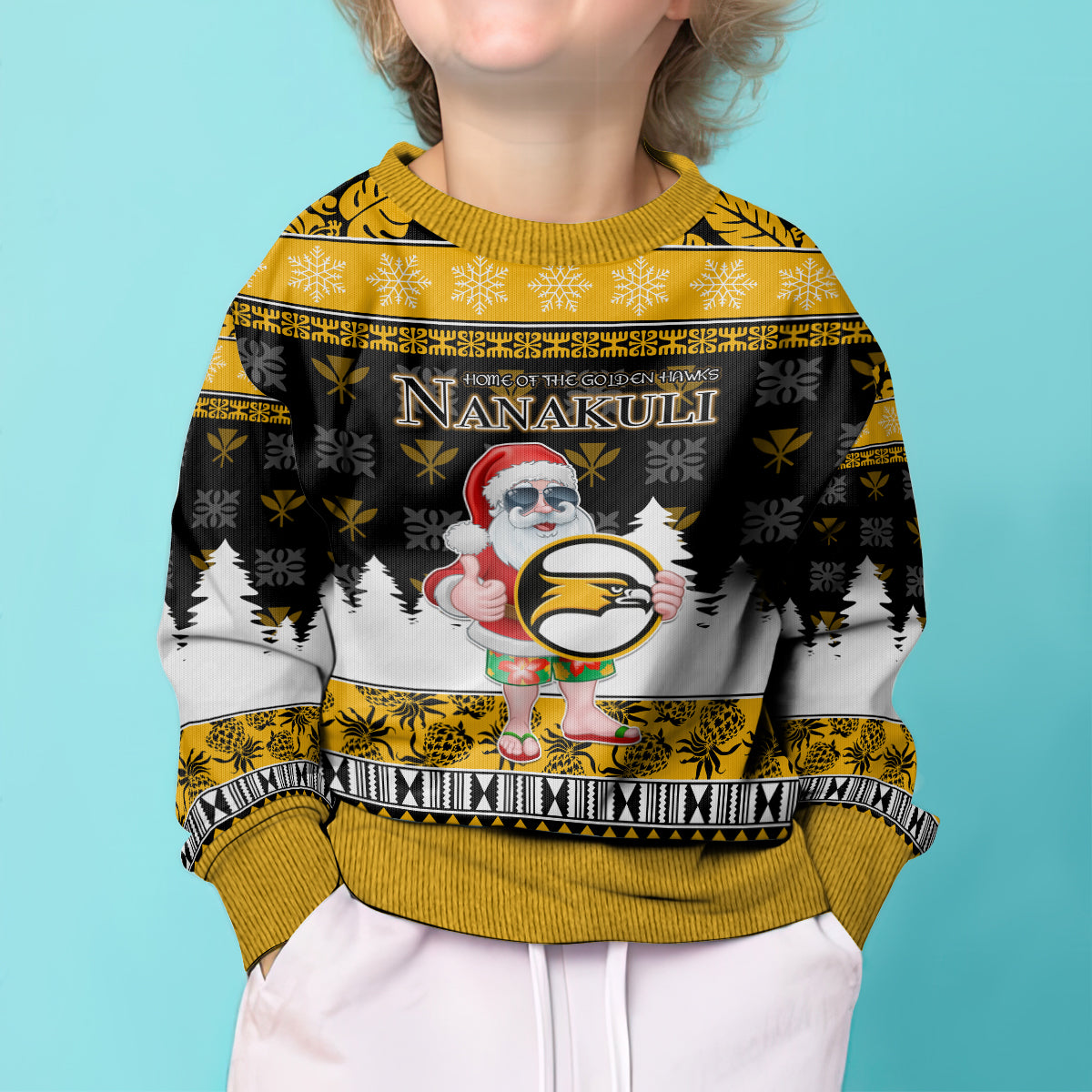 Custom Hawaii Nanakuli High and Intermediate School Christmas Kid Ugly Christmas Sweater Tropical Santa Claus LT05 - Polynesian Pride