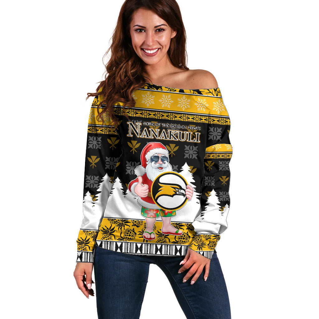 Custom Hawaii Nanakuli High and Intermediate School Christmas Off Shoulder Sweater Tropical Santa Claus LT05 Women Yellow - Polynesian Pride