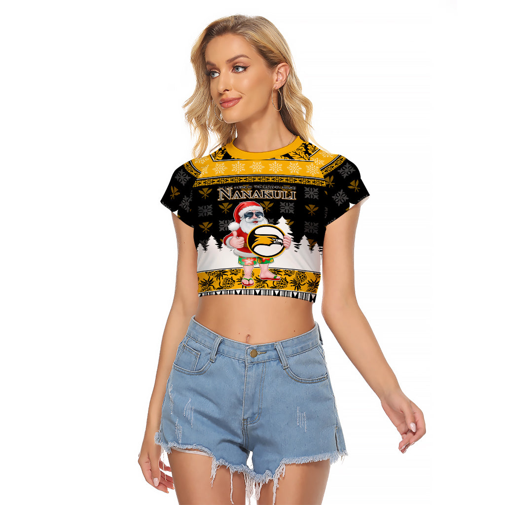 Custom Hawaii Nanakuli High and Intermediate School Christmas Raglan Cropped T Shirt Tropical Santa Claus LT05 Female Yellow - Polynesian Pride