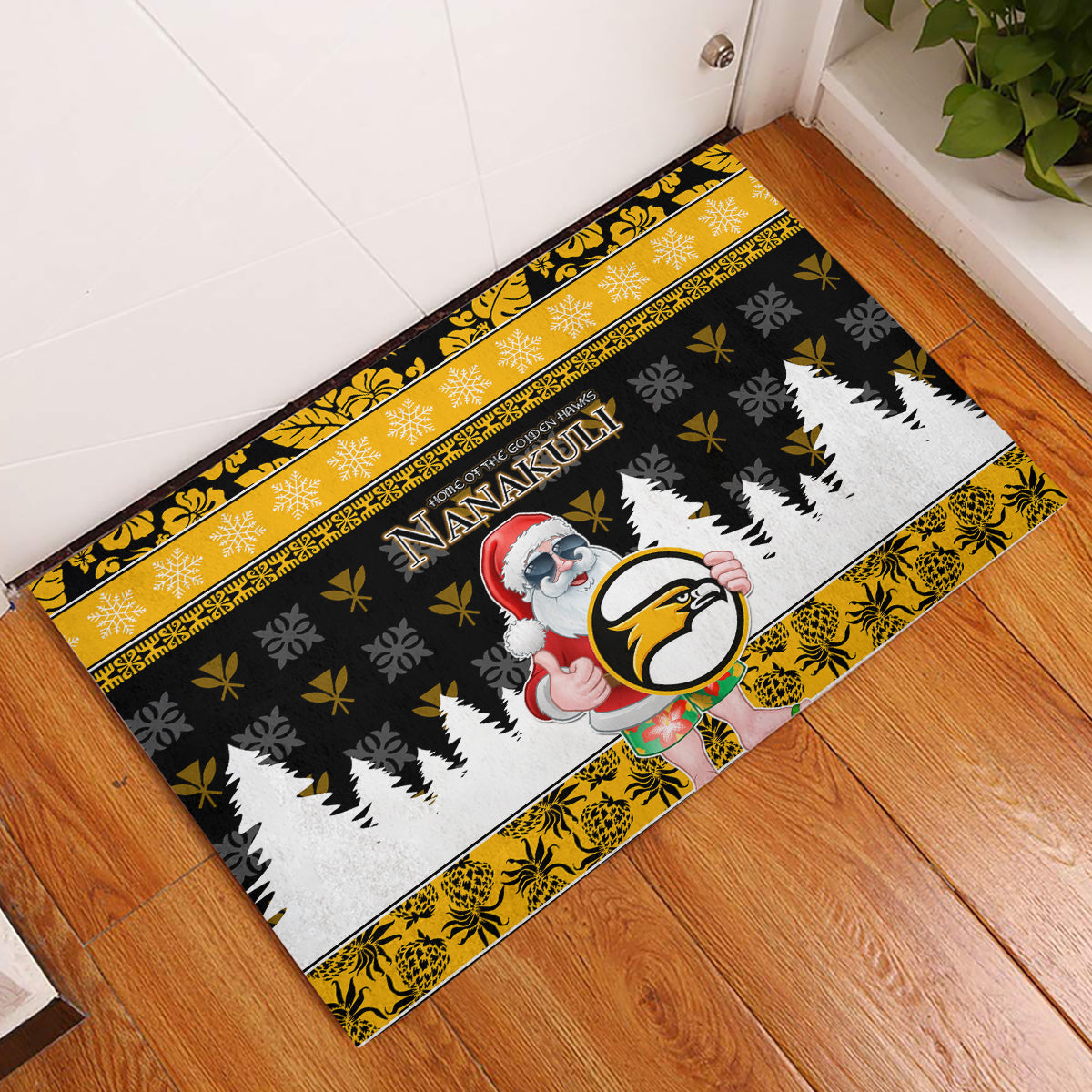 Custom Hawaii Nanakuli High and Intermediate School Christmas Rubber Doormat Tropical Santa Claus LT05 Yellow - Polynesian Pride