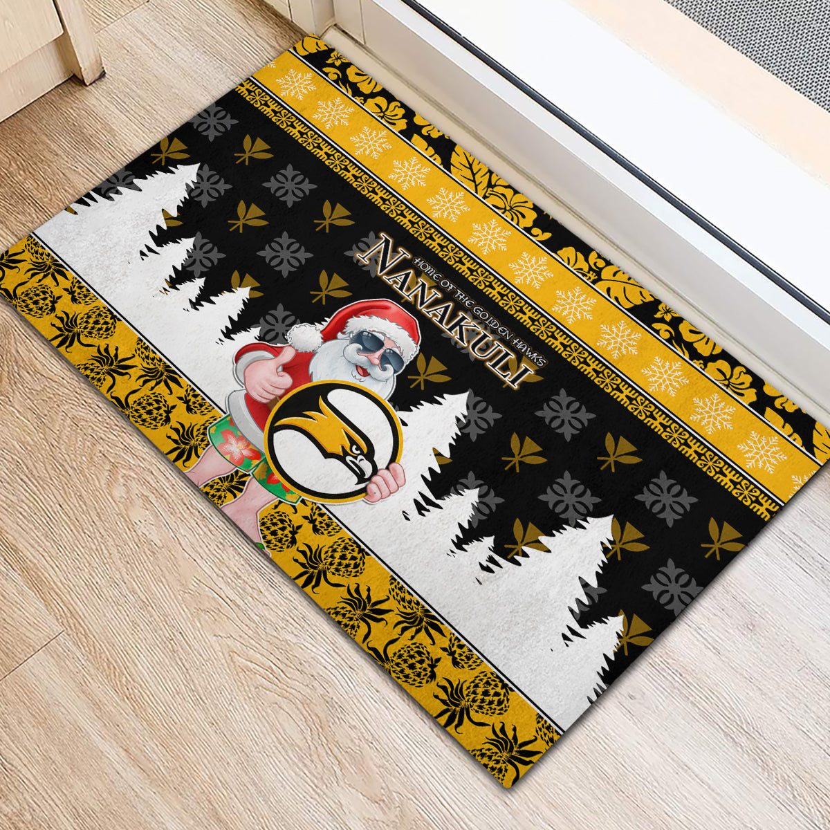 Custom Hawaii Nanakuli High and Intermediate School Christmas Rubber Doormat Tropical Santa Claus LT05 - Polynesian Pride