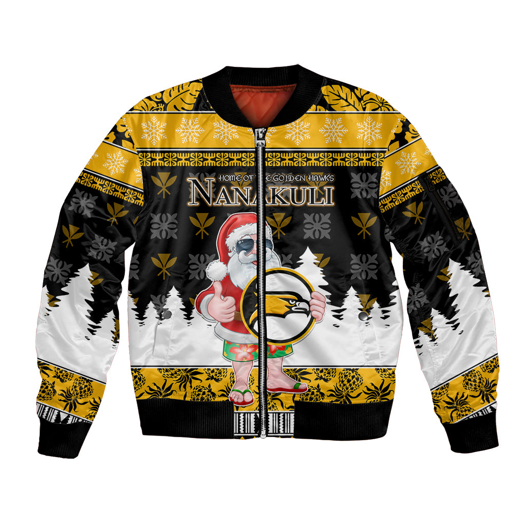 Custom Hawaii Nanakuli High and Intermediate School Christmas Sleeve Zip Bomber Jacket Tropical Santa Claus LT05 Unisex Yellow - Polynesian Pride